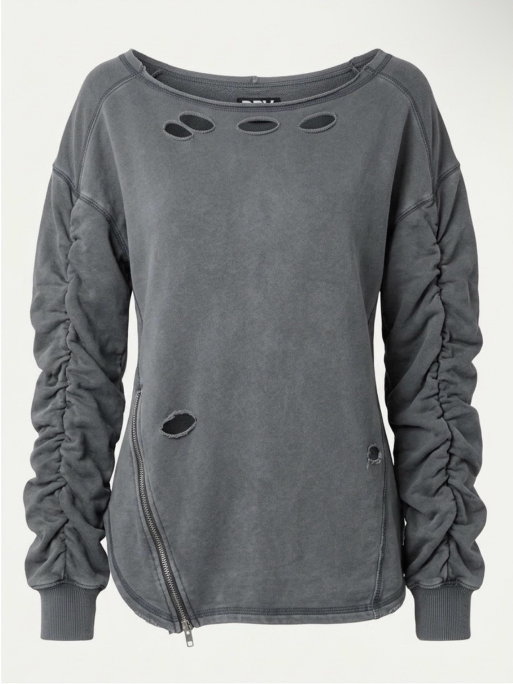Pebby Forevee 1/2X Sweatshirt Sweater Distressed Ruched Sleeve Zipper